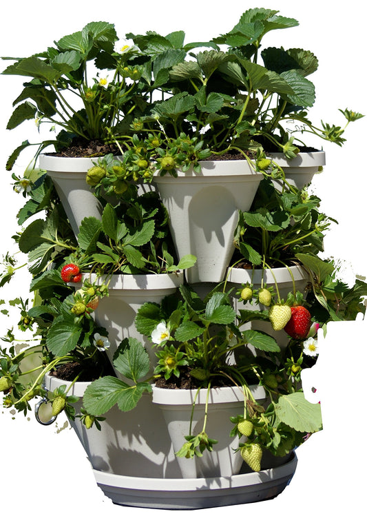 3 Tier Stackable Garden,Indoor,Outdoor Vertical Planter Set,Self Watering Tiers From Top Down,Smart Planting Pots,Used for Strawberries Herbs Peppers Flowers and Succulents (Stone)