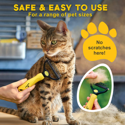 Pawradise Deshedding Dog Brush - Double-Sided Pet Hair Remover for Cats & Dogs - Yellow Undercoat Grooming Rake for Shedding and Dematting
