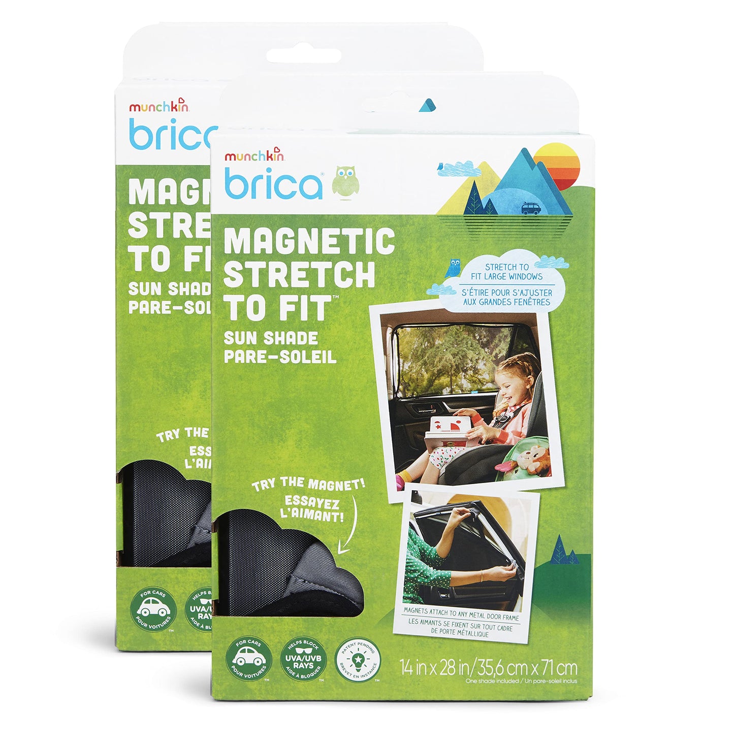 Munchkin® Brica® Magnetic Stretch to Fit™ Sun Shade, Black, 2 Pack
