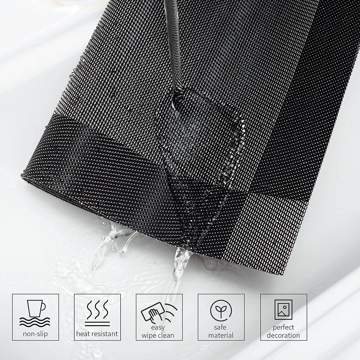 AHHFSMEI Placemats for Dining Table Set of 6 Woven Vinyl Plastic Place Mats Non-Slip Heat Insulation Stain Resistant Table Mats Washable Easy Clean Placemats (Black Corner)