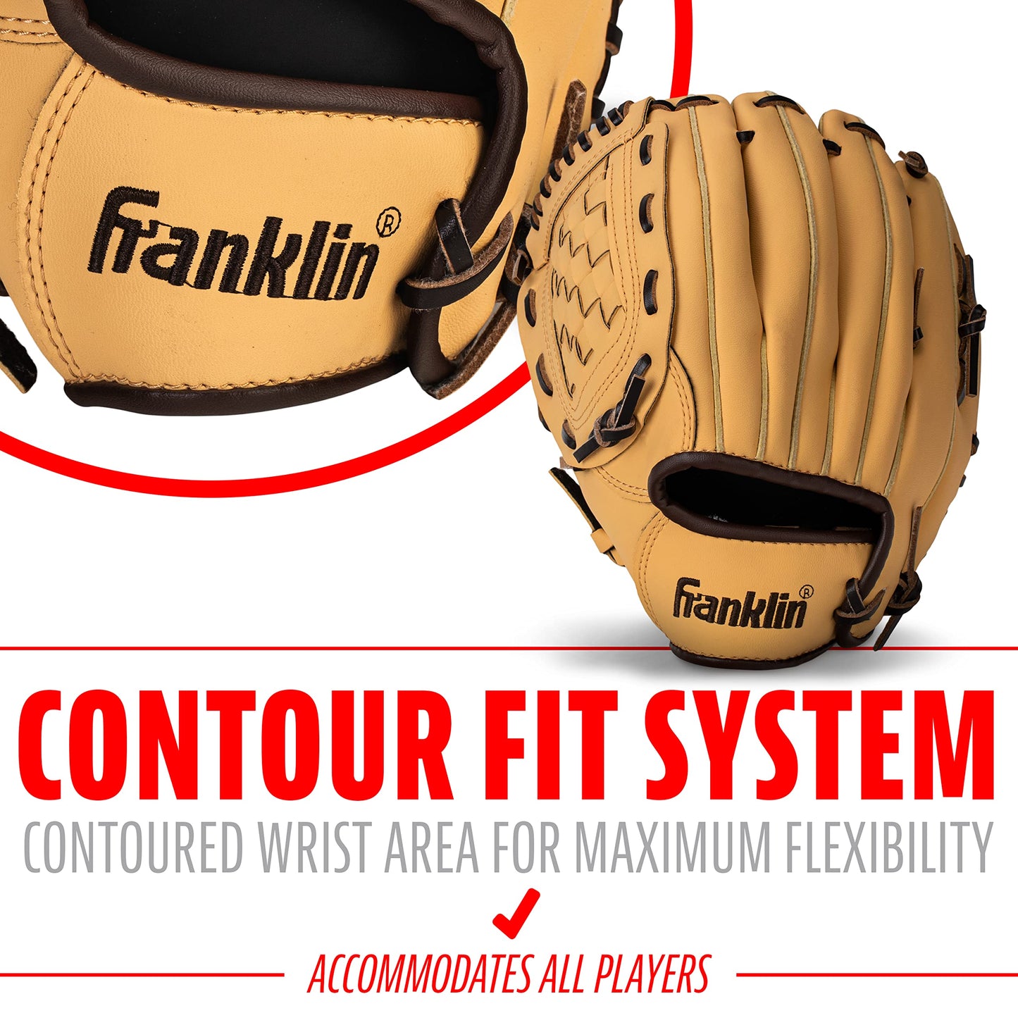 Franklin Sports Baseball + Softball Glove - Field Master Baseball + Softball Mitt - Youth Glove - Left Hand Throw - 10" - Camel Brown