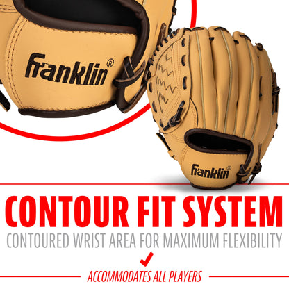 Franklin Sports Baseball + Softball Glove - Field Master Baseball + Softball Mitt - Youth Glove - Left Hand Throw - 10" - Camel Brown
