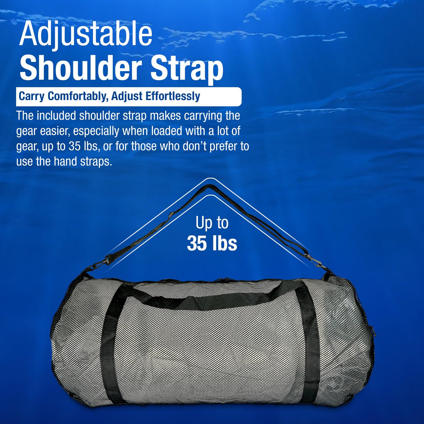 Kraken Aquatics Mesh Duffle Bag with Shoulder Strap | Large Dive Bag for Scuba Diving Gear, Snorkeling, Freediving, Spearfishing, Swimming & Beach | Heavy-Duty Mesh Duffel Bag for Quick Drying | XL