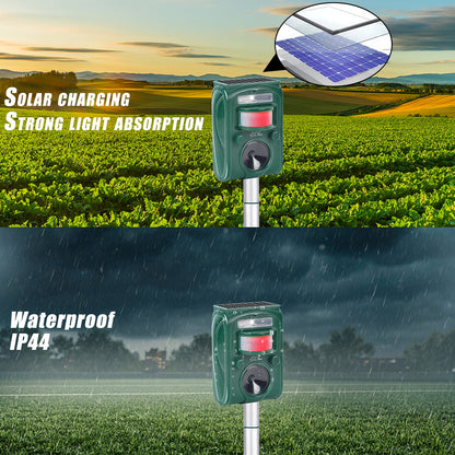 Lulu Home 2 Packs Ultrasonic Animal Repeller, Weatherproof Solar Powered Rodent Repeller with Motion Activated Flashing LED Light, Repel Dogs, Cat, Squirrels, Raccoon, Rabbit, Fox & More