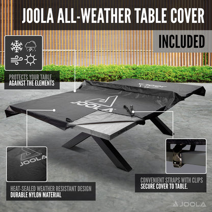 JOOLA Berkshire Outdoor Table Tennis Table - Multi Use Conference Table Dining Table - Concrete Gray Wood Look Includes Steel Outdoor Ping Pong Net Set & Frame - Hybrid Indoor Outdoor Ping Pong Table