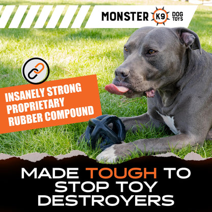 Monster K9 Indestructible Dog Ball – Lifetime Replacemnet - Durable Dog Toy for Aggressive Chewers - Safe, Non-Toxic Natural Rubber - Chew, Tug & Fetch - Tough, Heavy Duty - 5.5” (2X Tennis Ball Size)