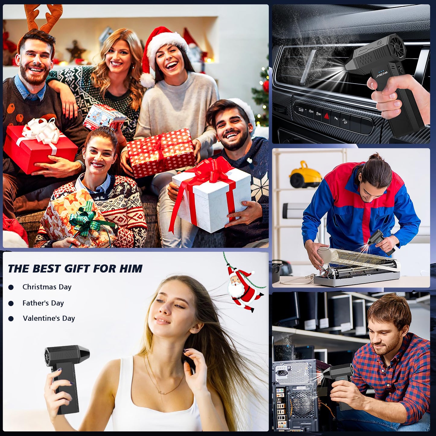 JVSCAM Compressed Air Duster - Electric Air Duster with Brushless Motor - 3 Gear Adjustable Cordless Air Blower - Rechargeable Air Duster for PC, Keyboard, Car, Outdoors, Home (X3)