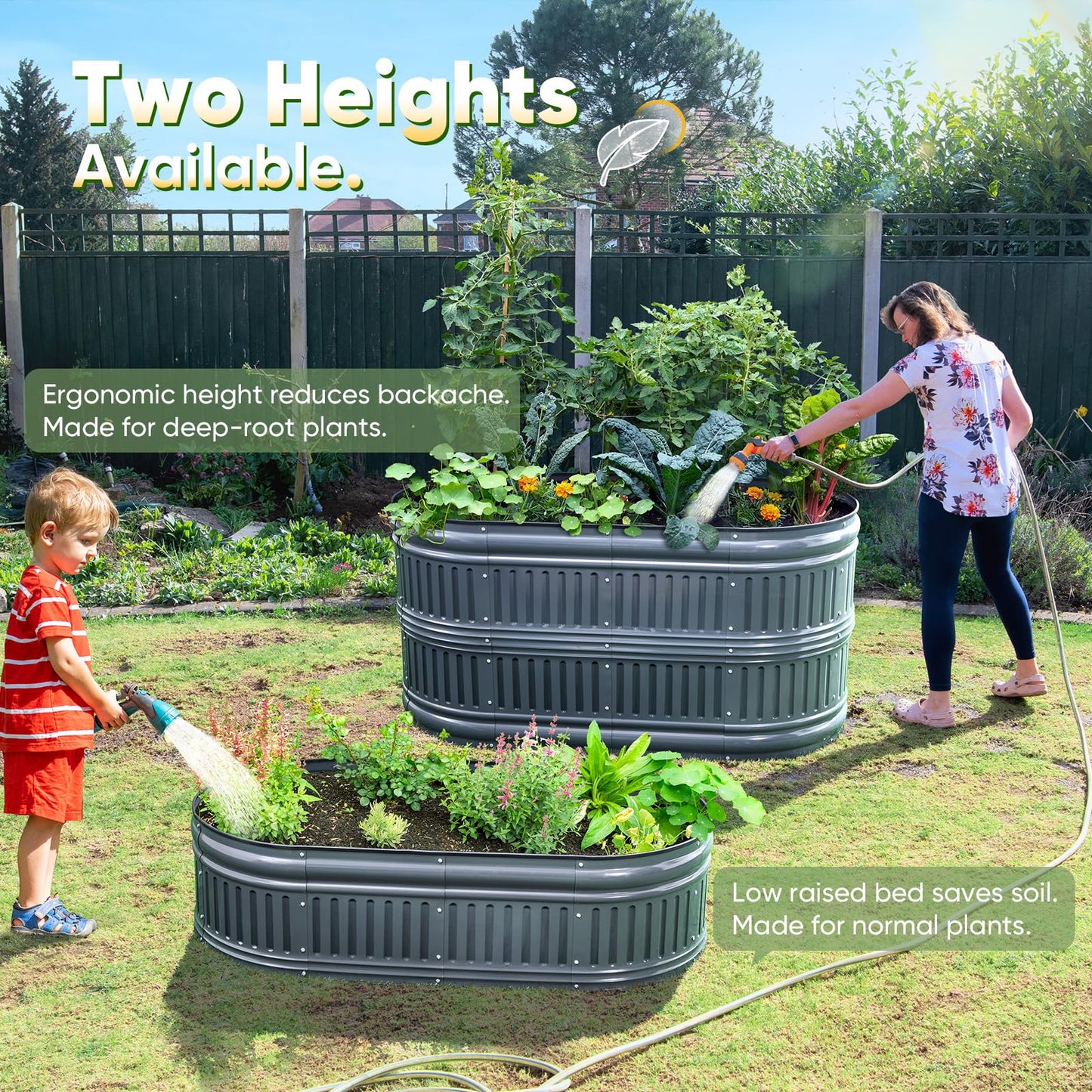 KING BIRD Raised Garden Bed Kit 2025 Upgraded Modular DIY Galvanized Planter Garden Box Outdoor for Gardening, Vegetables, Flowers, Elegant Roman Column Design, 47x24x24 in, Dark Grey