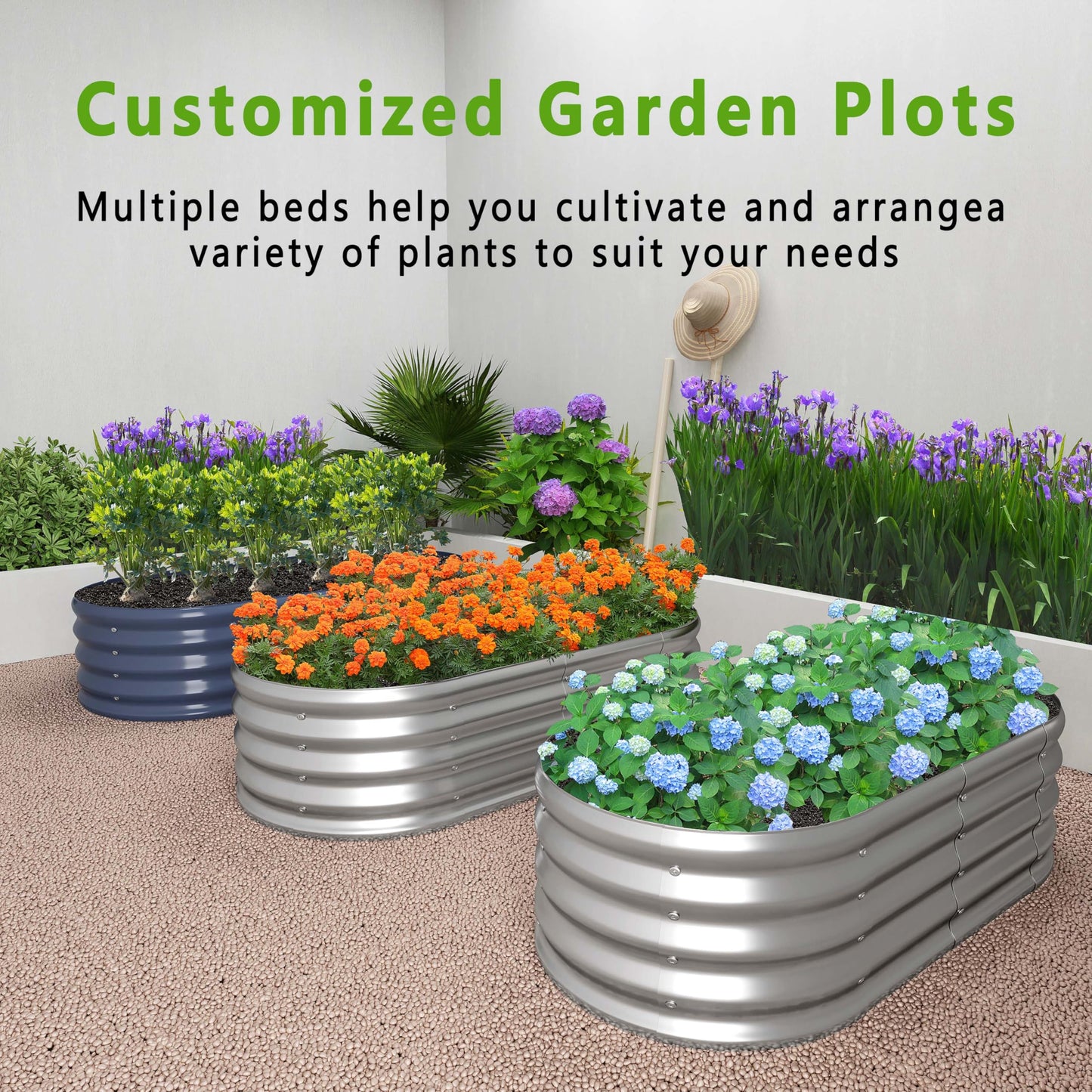 KFN 2PCS 12x1.8x1FT Galvanized Raised Garden Bed,Raised Garden Bed Kit-Oval Metal Vegetable Box,Large Planter Flower Boxes Outdoor,Planting for Vegetables,Flower,Herb,Grey,0.7mm