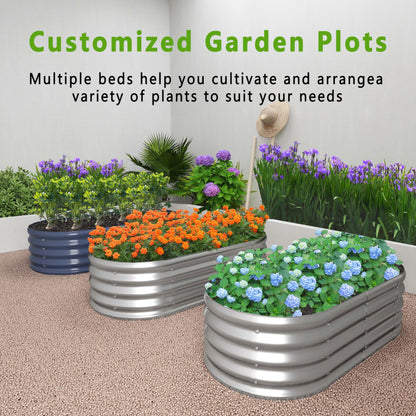 KFN 2PCS 12x1.8x1FT Galvanized Raised Garden Bed,Raised Garden Bed Kit-Oval Metal Vegetable Box,Large Planter Flower Boxes Outdoor,Planting for Vegetables,Flower,Herb,Grey,0.7mm