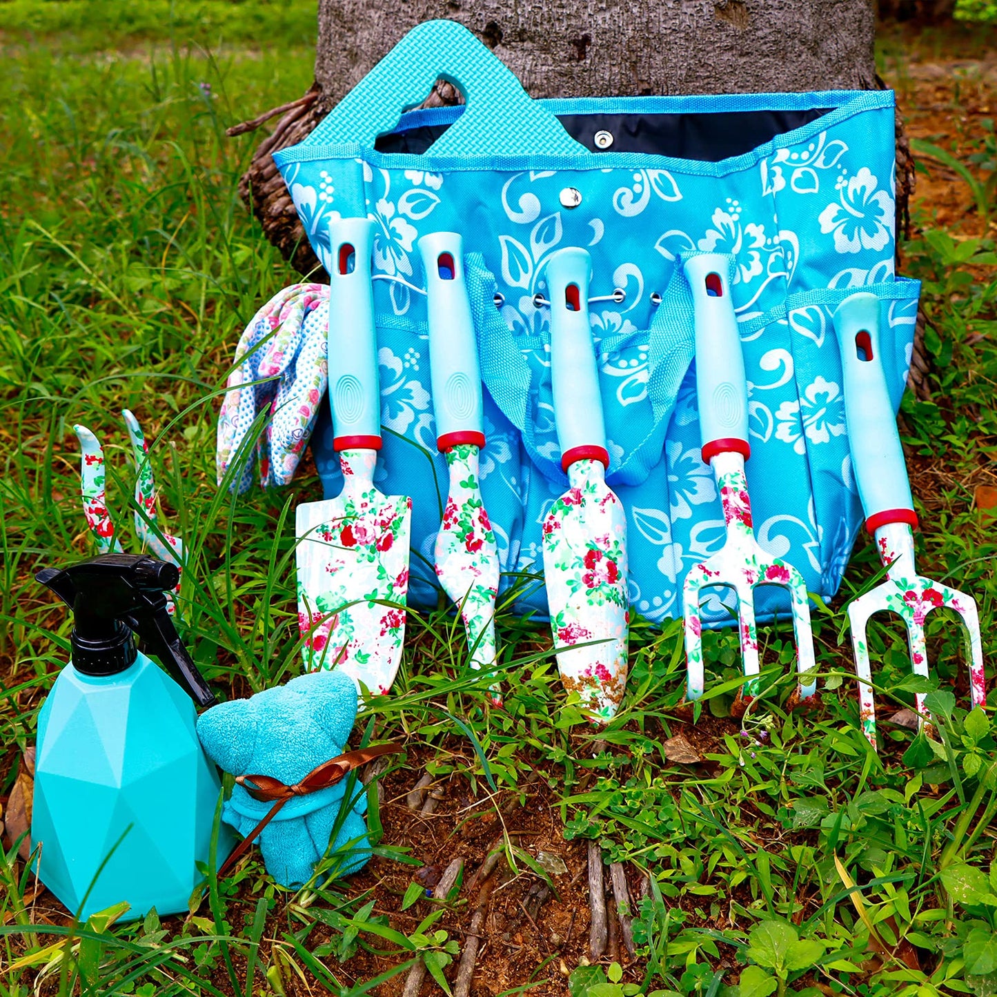 JUMPHIGH Womens Gardening Gifts Set - Floral Gardening Tools with Tote Bag - Gifts for Mom, Girlfriend or Women - Birthday, Christmas (Blue)