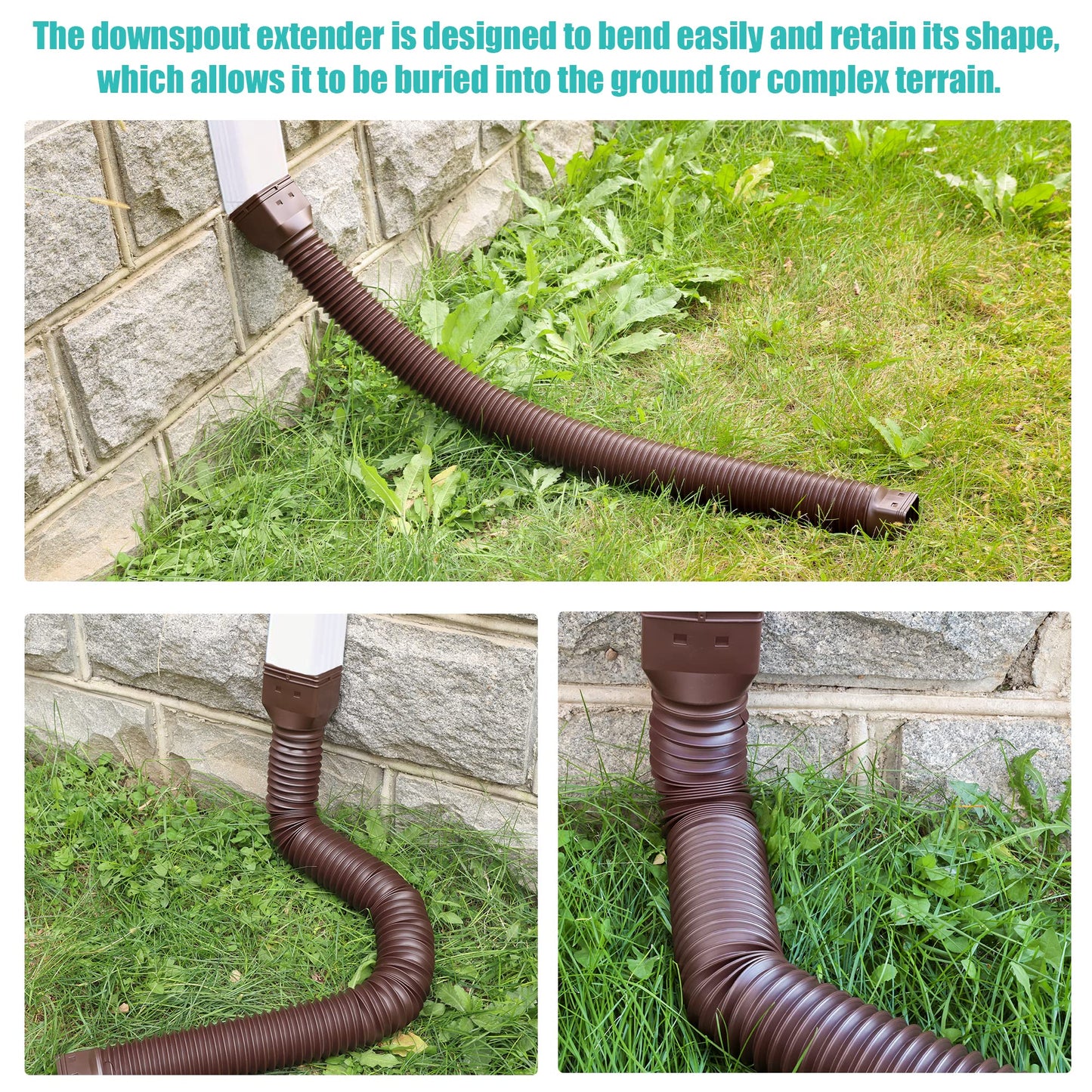 PXCAYFF 2 Pack Rain Gutter Downspout Extensions Flexible,Downspout Extender Diverter Extendable from 21" to 58". Drain Pipe Connector Extendable for Most Residential Downspouts (Brown)