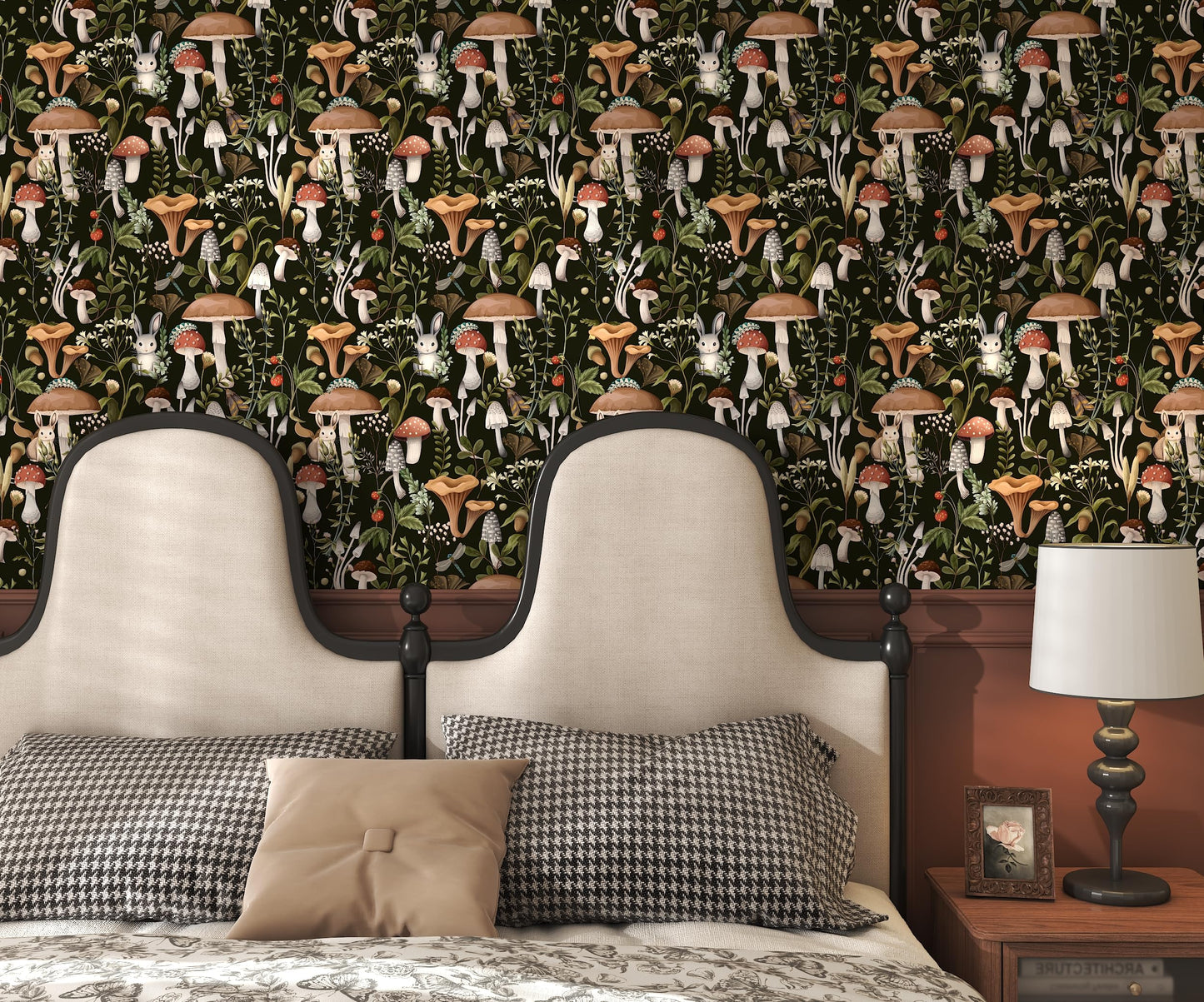 MILEPER Mushroom Wallpaper Peel and Stick Wallpaper Black 17.7" x 393" Self Adhesive Removable Wall Paper Leaf Forest Mushroom Contact Paper for Countertops Decor