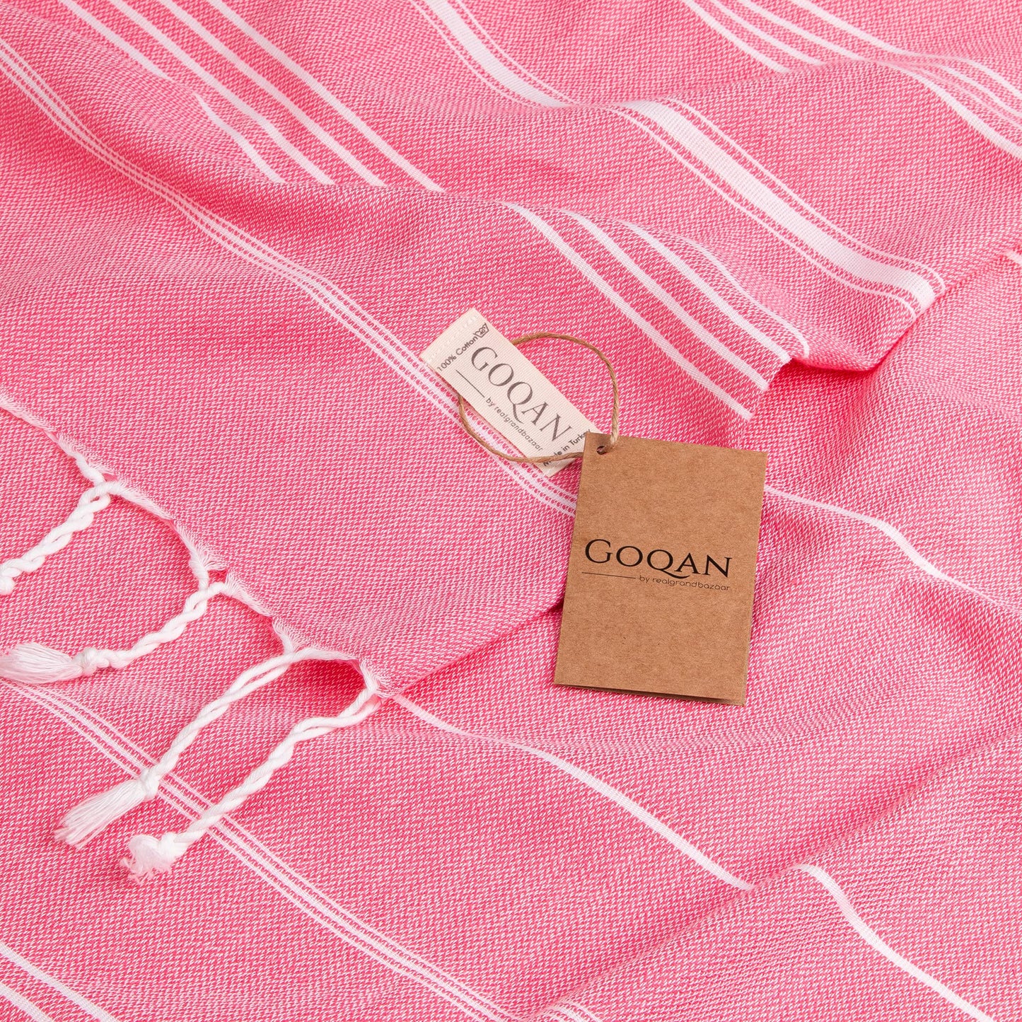 GOQAN Turkish Beach Towel Oversized 39x71 | Thin, Lightweight, 100% Cotton and Sand Free Towel is Suitable for Beach, Bathroom, Pool, Travel, Swim, Gift | Odor Free Thx to Quick Dry Property - Pink