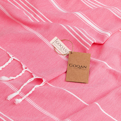 GOQAN Turkish Beach Towel Oversized 39x71 | Thin, Lightweight, 100% Cotton and Sand Free Towel is Suitable for Beach, Bathroom, Pool, Travel, Swim, Gift | Odor Free Thx to Quick Dry Property - Pink