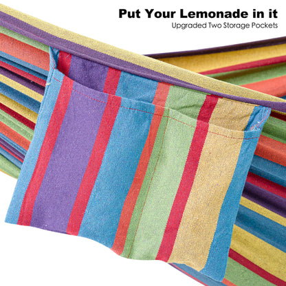 gafete Double Hammock with Stand for Outside, Upgraded Spreader Bar, Heavy Duty Space Saving Steel Stand 2 Person, Side Pockets, Easy Assembly, 600lbs Weight Capacity, Indoor & Outdoor (Classic Red)