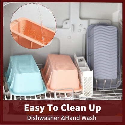 MONGSEW 3PCS Silicone Bread Loaf Pan, Non-Stick Bread Pans for Baking, Easy Release Loaf Pan, Great for Homemade Bread, Cakes, Brownies, Dishwasher Safe (3 Colors, Nesting Design)