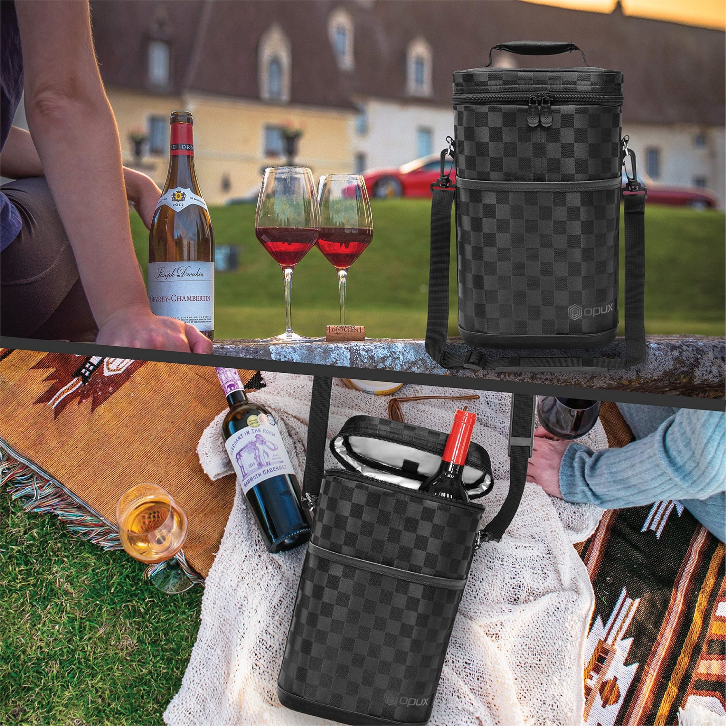 opux 2 Bottle Wine Carrier Tote, Insulated Leakproof Wine Cooler Bag, Wine Travel Bag Tote for Picnic BYOB Beach, Portable Wine Bottle Carrying Case, Gift for Wine Lover Women Men Christmas