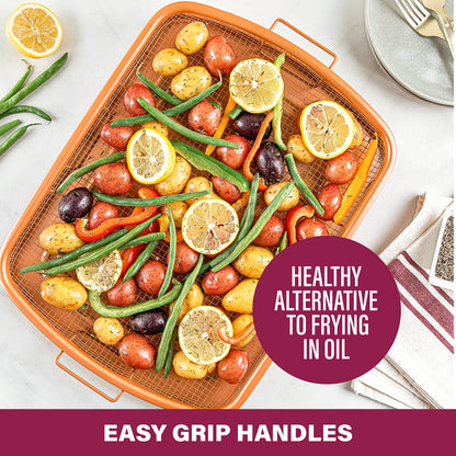 Gotham Steel Large Air Fryer Basket for Oven, 2 Pc Oven Air Fryer Basket and Tray Pan Great for Baking & Crispy Foods, Dishwasher Safe – XXL 16.5” x 12.5”