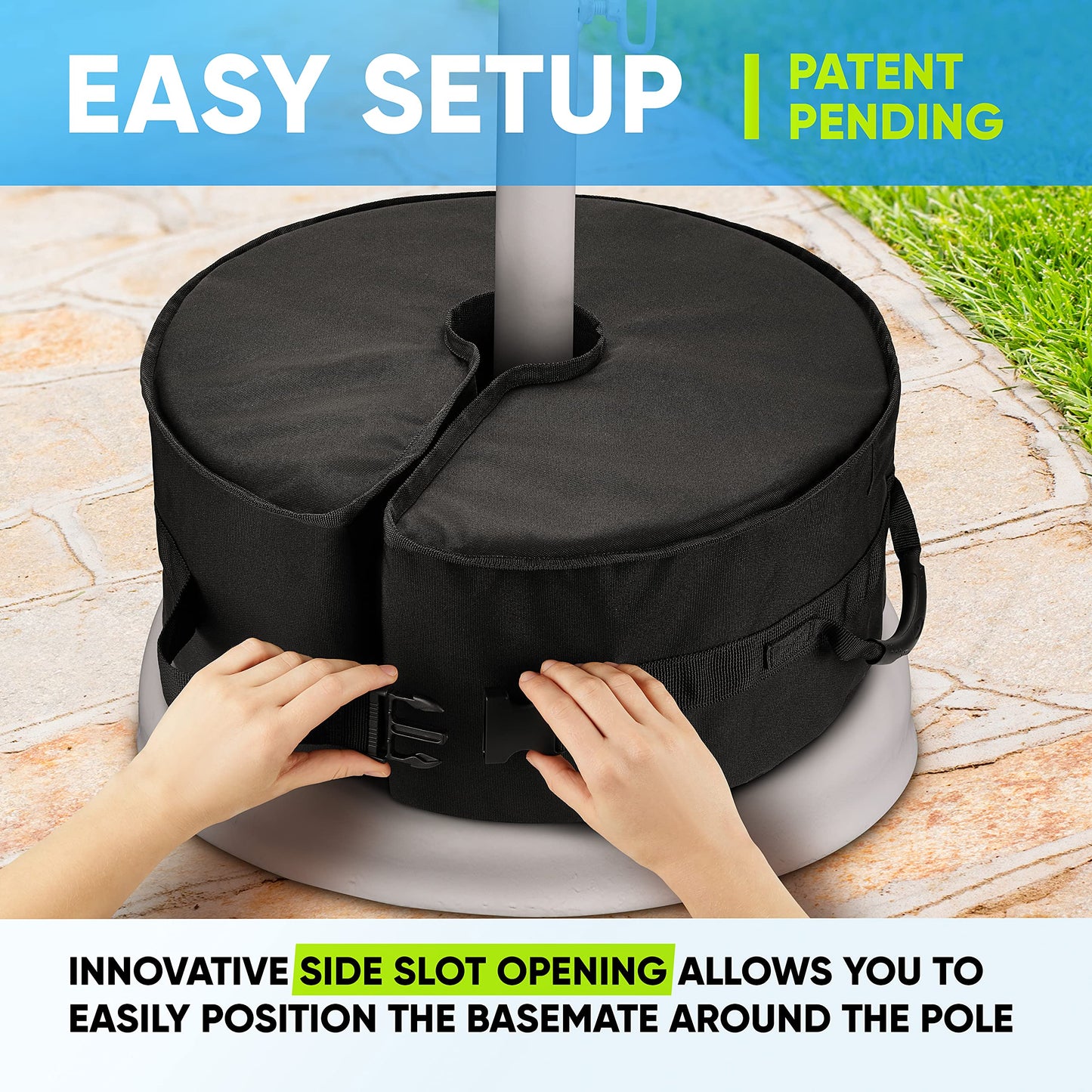 Rhino Round Umbrella Base Weight with Side Slot Opening, 18" ~ Fits Any Offset, Cantilever & Any Outdoor Patio Umbrella Stand ~ Easy Set up (Black)