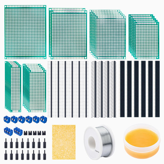 Miuzei Double Sided PCB Board Prototype Kit, Prototype Board for DIY Soldering with 6 Sizes Compatible with Arduino, Circuit Board with Male to Female Headers Connector