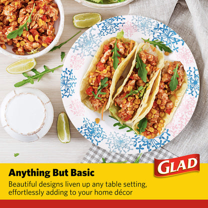 Glad Round Disposable Paper Plates for All Occasions | Soak Proof, Cut Proof, Microwaveable Heavy Duty Disposable Plates | 8.5" Diameter, 50 Count Bulk Paper Plates