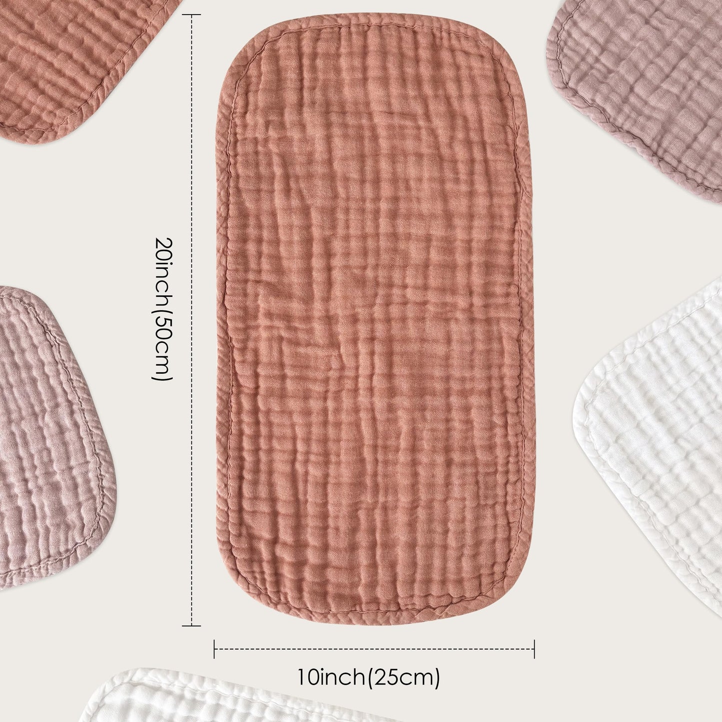 Muslin Burp Cloths for Baby 100% Cotton Burping Cloths for Unisex, Boy, Girl - Large 20'' by 10'' Newborn Essentials Ultra Soft Absorbent Milk Spit Up Rags - 12 Pack - White+Light Bean Paste Series