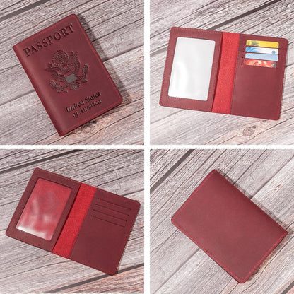 RFID-Blocking Genuine Leather Passport Holder - Travel Document Organizer Wallet for Men & Women, Durable Slim Travel Accessories with Card Slots (Wine Red)