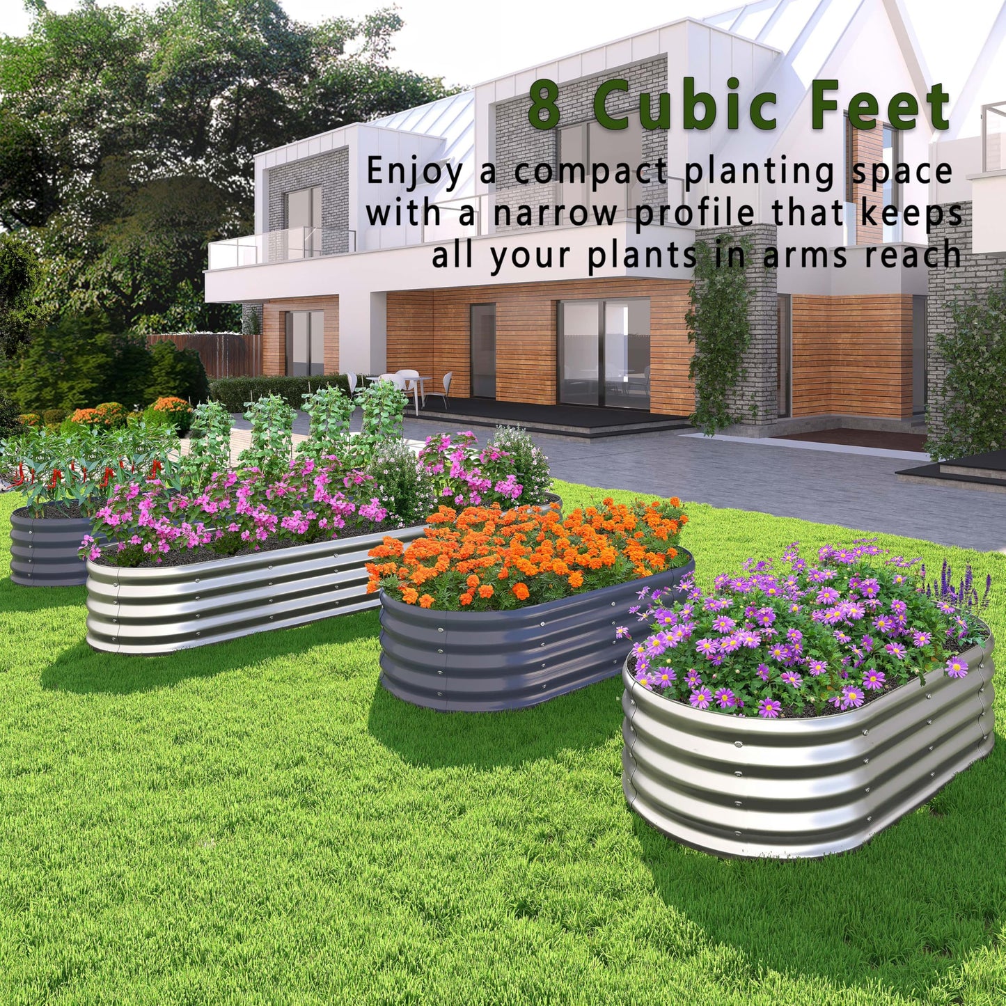 KFN 2PCS 12x1.8x1FT Galvanized Raised Garden Bed,Raised Garden Bed Kit-Oval Metal Vegetable Box,Large Planter Flower Boxes Outdoor,Planting for Vegetables,Flower,Herb,Grey,0.7mm