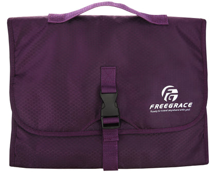 Freegrace Premium Hanging Toiletry Travel Bag - Cosmetic, Jewelry, Toiletry & Accessory Storage Organizer Bag, Large Size, Various Compartments (Purple)