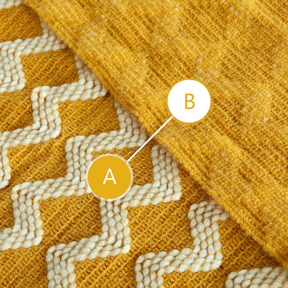NTBAY Acrylic Knitted Throw Blanket, Lightweight and Soft Cozy Decorative Woven Blanket with Tassels for Travel, Couch, Bed, Sofa, 51x67 Inches, Mustard Yellow Wave
