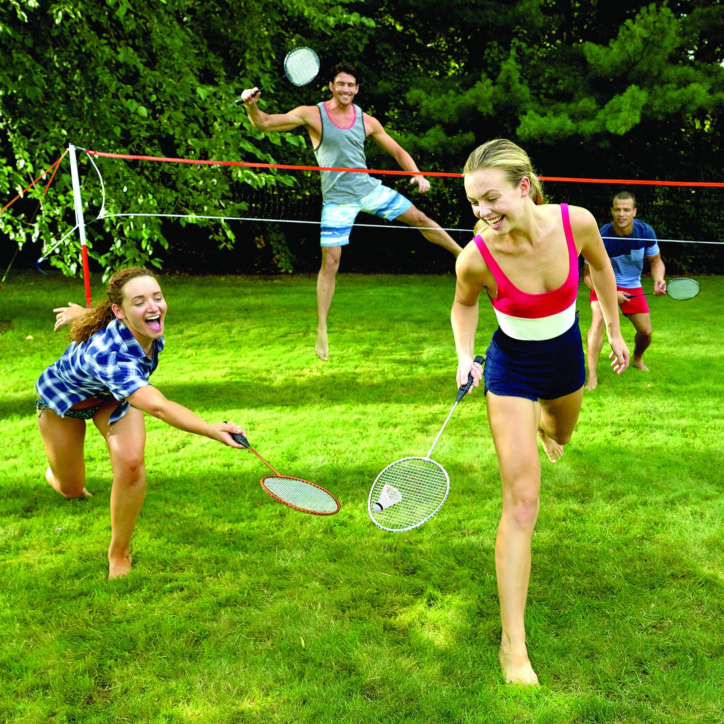 Franklin Sports Badminton Set - Backyard Badminton Net Set - Rackets and Birdies included - Backyard or Beach Badminton Set - Starter Set, One Size
