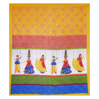 RajasthaniKart® Pure 100% Cotton Double Bed Sheet with 2 Pillow Covers (Bedsheet for Double Bed Cotton, Yellow Kattputli Jaipuri, King Size,5168)