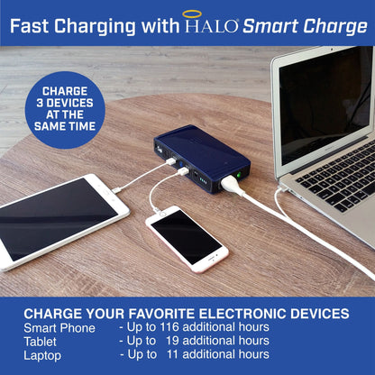 HALO Bolt 58830 ACDC Portable Car Battery Jump Starter | 58.8Wh USB Power Bank with AC Outlet, Emergency Floodlight & Charger, Jumps Cars SUVs & Trucks, Powers Phones & Laptops, TSA Approved — Gray