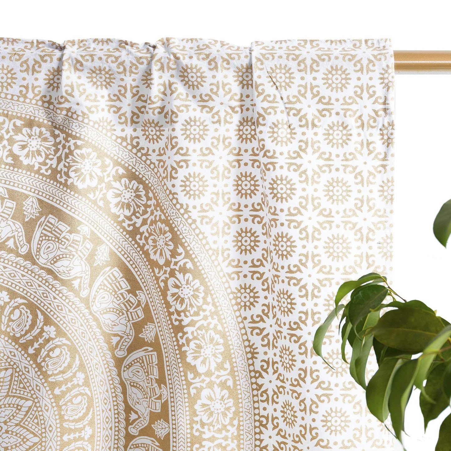 Popular Handicrafts Indian Hippie Mandala Kitchen Window Curtains - Elephant Bohemian Beautiful Drapery Bedroom Living Room Balcony Valance White Gold