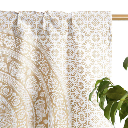 Popular Handicrafts Indian Hippie Mandala Kitchen Window Curtains - Elephant Bohemian Beautiful Drapery Bedroom Living Room Balcony Valance White Gold