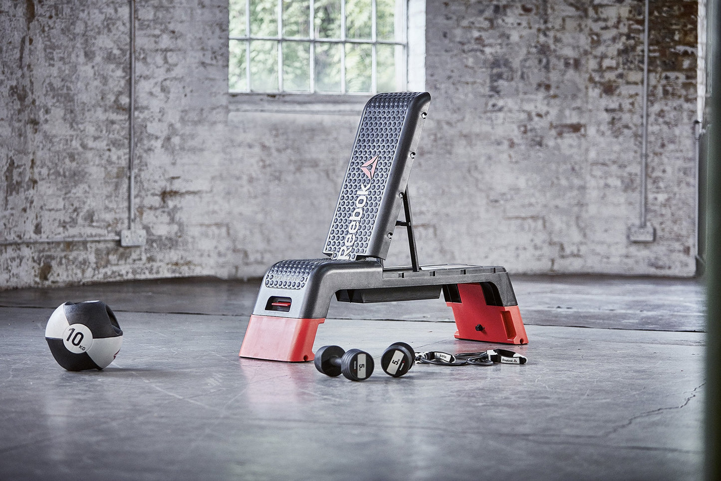 Reebok Professional 47-Inch Long Multi-Purpose Aerobic, Cardio, and Strength Challenging Home Fitness Deck Bench, Black