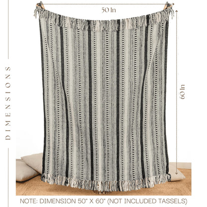 RAJRANG Boho Throw Blanket with Braided Striped - 50x60 Inches Luxury Woven Throws for Outdoor Indoor Sofa Chair Couch Home Decor - Black