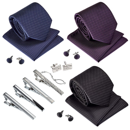 Premium Men’s Gift Tie Set Silky Necktie Pocket Squares Tie Clips Cufflinks For Men