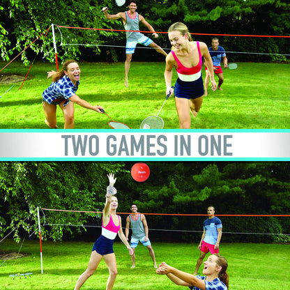 Franklin Sports Volleyball & Badminton Combo Set - Portable Backyard Net Set - Ball, Rackets & Birdie Included - Starter