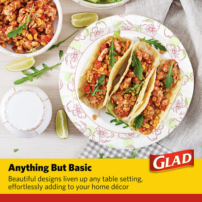 Glad Disposable Paper Plates, 8.5"| Round Soak Proof, Cut Proof, Microwaveable Heavy Duty Disposable Plates |50 Count Bulk Paper Plates, Pink Flower Print| Paper Plate for Parties, Dinner Paper Plates