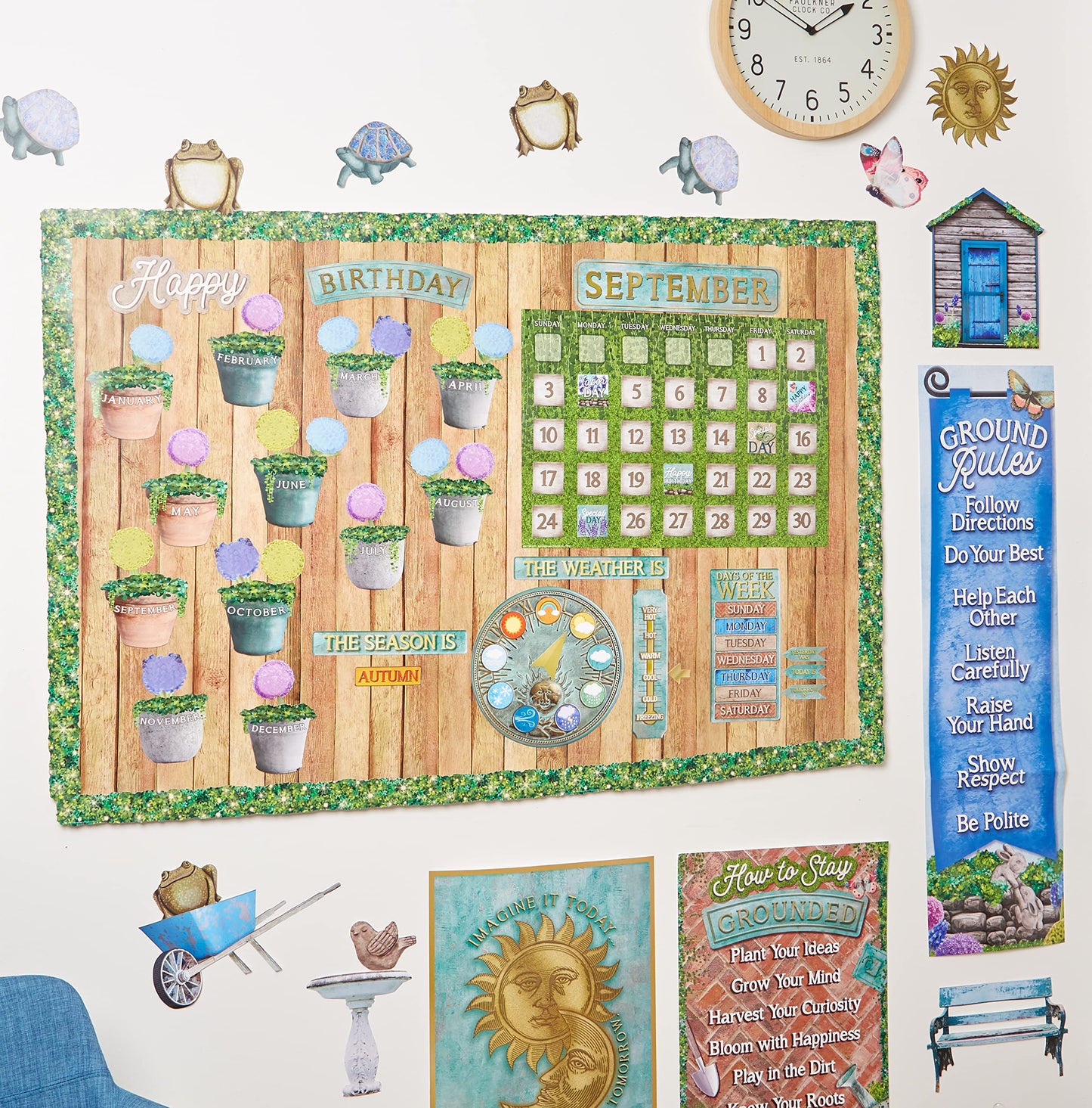 Eureka Curiosity Garden Paper Cut-Out Classroom Decorations for Teachers, 36 Pieces