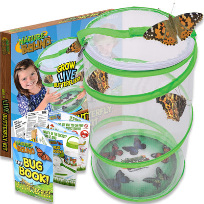 Nature Bound Butterfly Growing Kit - Live Caterpillar to Butterfly Project for Kids - Includes Voucher for Caterpillars, Green Pop-Up Enclosure, and STEM Learning Guide